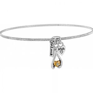 Brighton WISH Wishbone Gold Heart Luck Silver Charm Bangle Bracelet NWT 0830